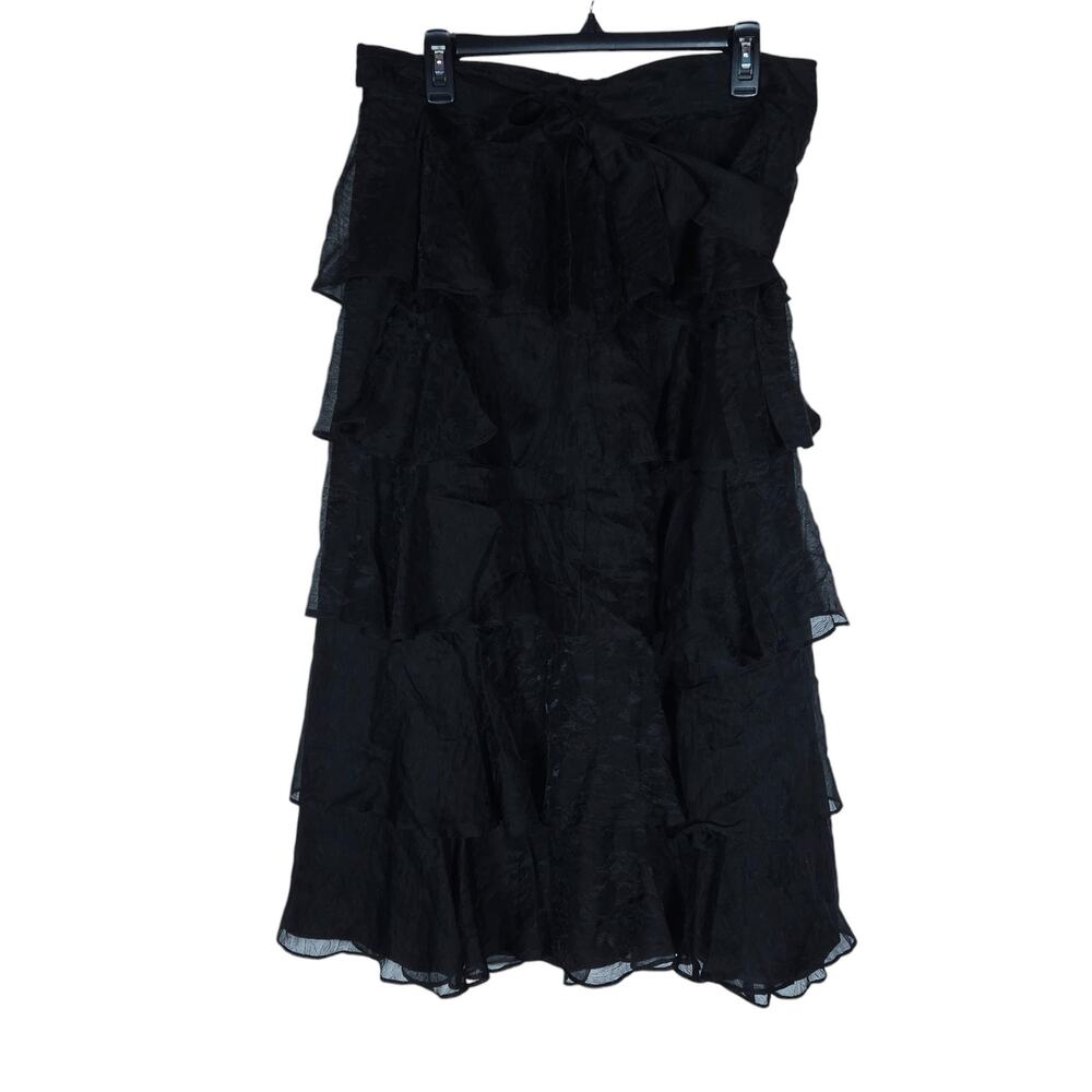 Marie Oliver Adler Skirt 8 Black Ruffle Tiered Midi Flowy High Waist Dressy